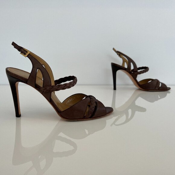 Royal 85 leather slingback sandals in brown - Valentino  VALENTINO GARAVANI BROWN LEATHER SLINGBACK SHOES SIZE IT 37.5 / US 7.5